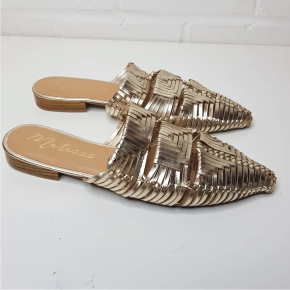 Matisse East End Leather Woven Sandals Sliders UK 6 EU 39 Gold Anthropologie - Picture 5 of 13